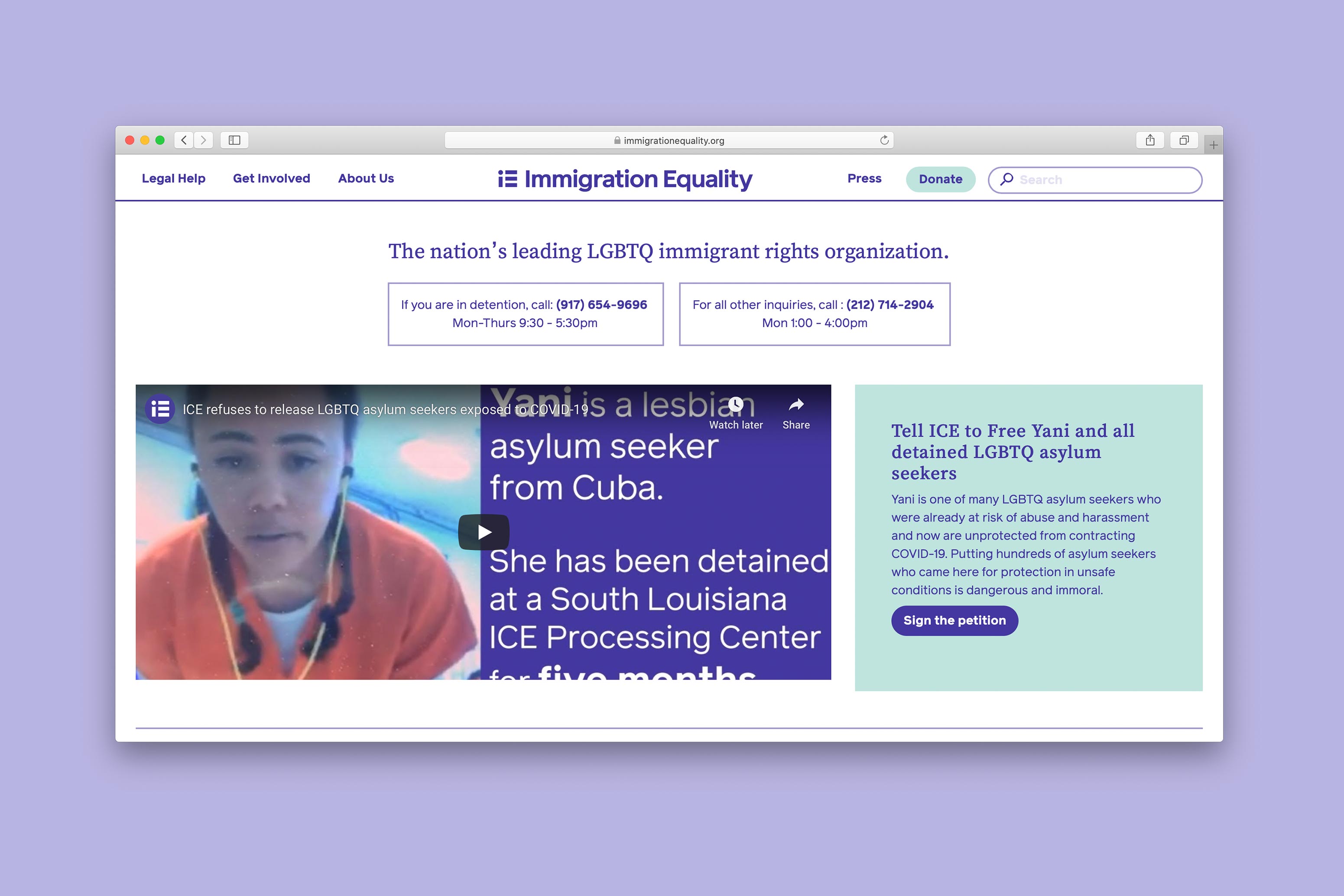 Immigration Equality Website Homepage